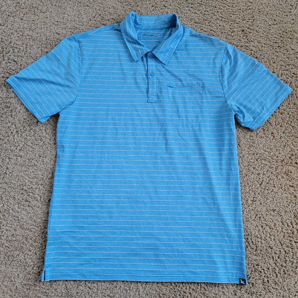 Eddie Bauer FreeDry Polo - TL - Blue And White Stripes, Quick Dry, Zipper Pocket